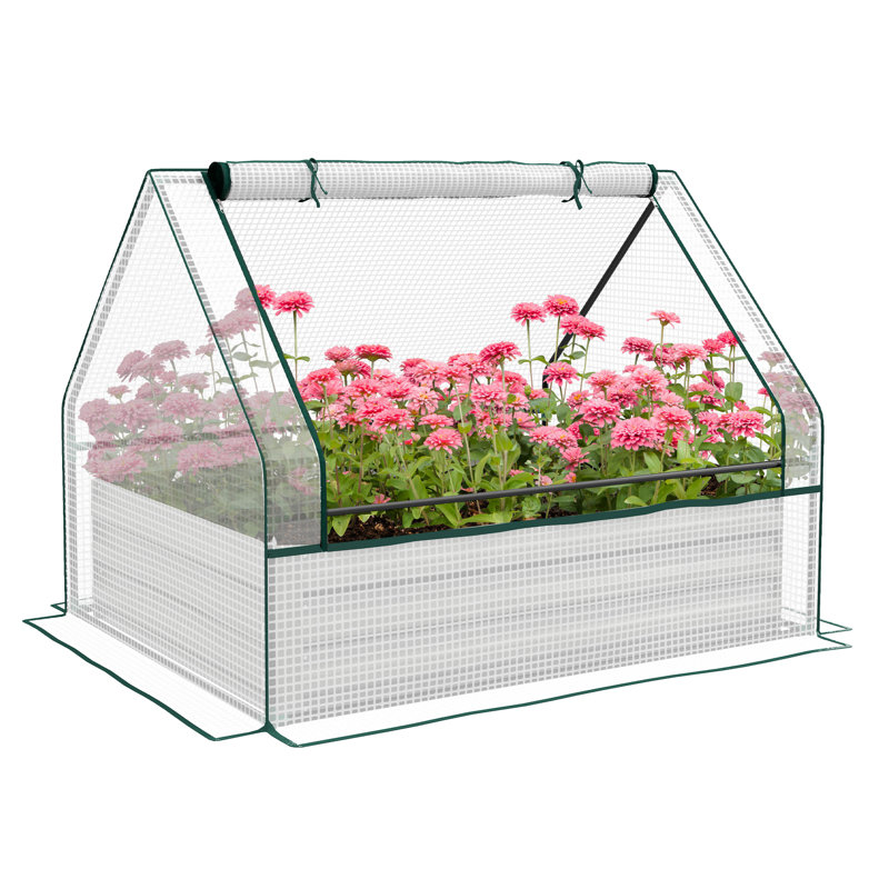 Outsunny Raised Garden Bed With Mini Greenhouse, White