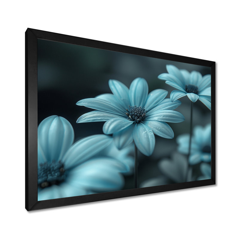 Monochromes bleus et gris marguerites brumeuses Photo III - marguerites, impression d'art mural, Cadre flottant brun