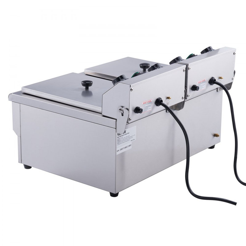 VEVOR 24L Electric Deep Fryer, With Timee And Drain, Dual Removable Baskets And Lid Included
