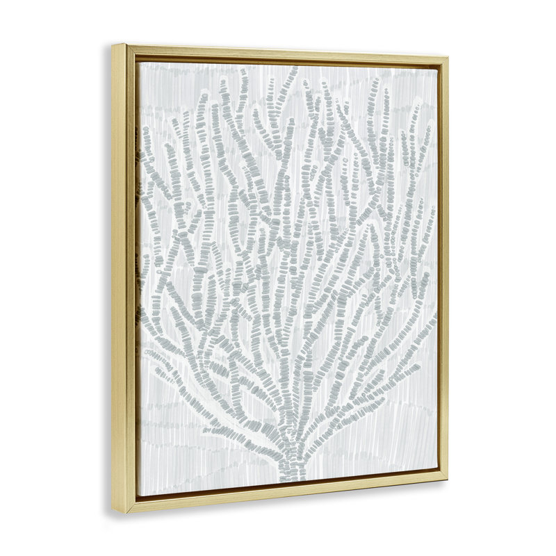 Art mural en toile croisée avec brindilles de corail par Jetty Home, LLC, Cadre flottant métallique doré, H 31 po x l 25 po