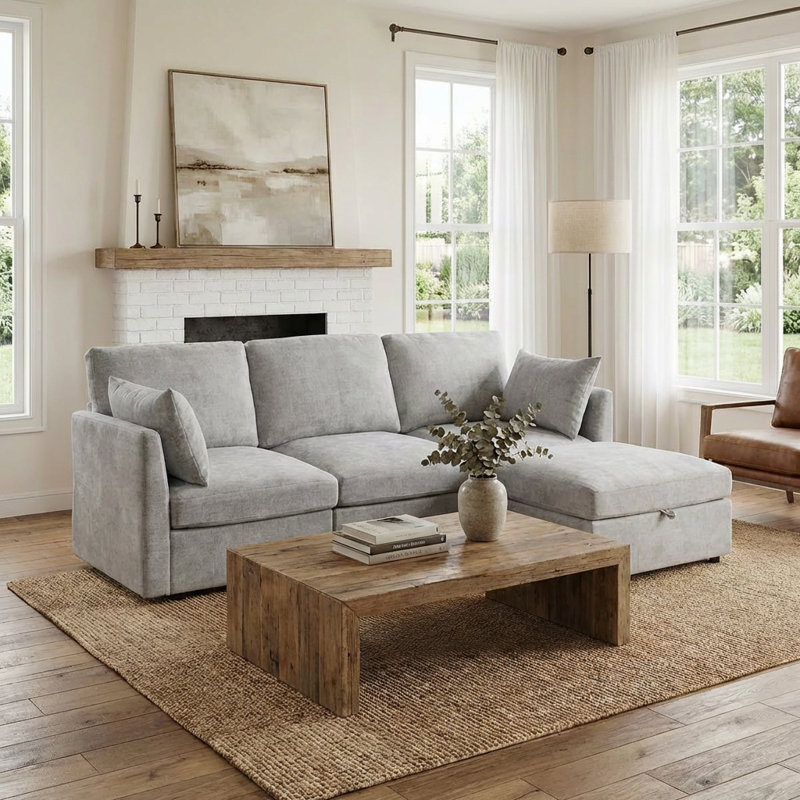 Canapé modulaire avec repose-pieds 4 pièces Wilroy, Gris