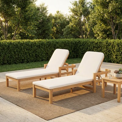 Cade Patio Acacia Wood Chaise Lounge With Adjustable Backrest