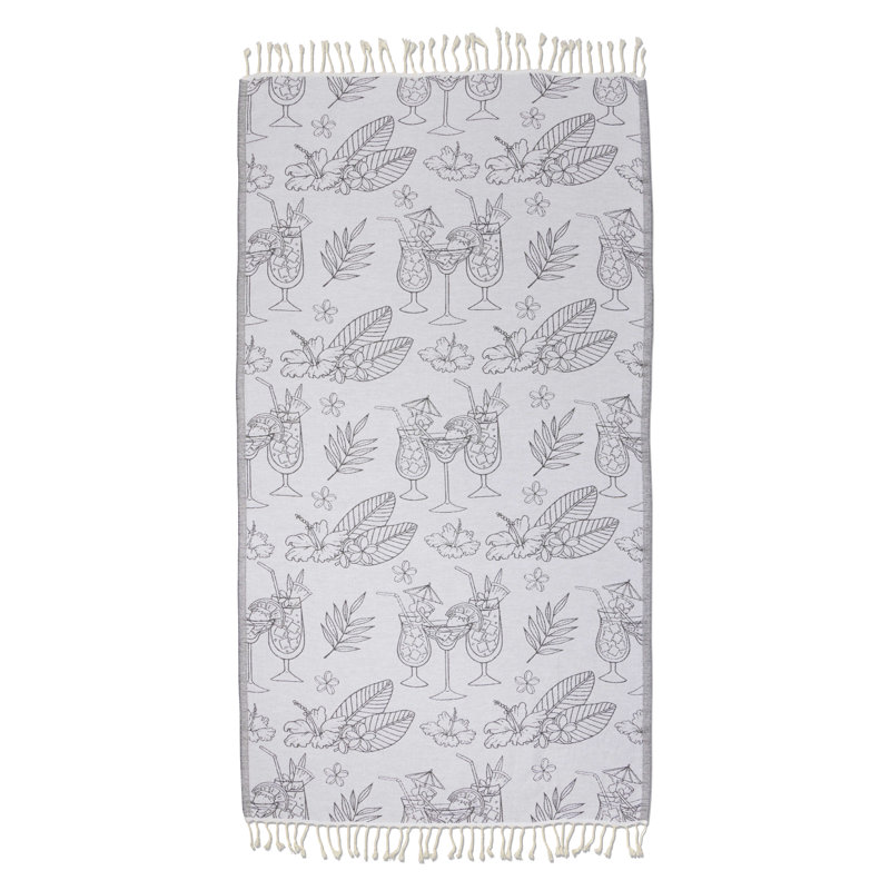 Antalya Tropical Drink Organic Cotton Turkish Beach & Bath Towel, Sand Resistant Peshtemal, Thin and Lightweight, 66" x 36"