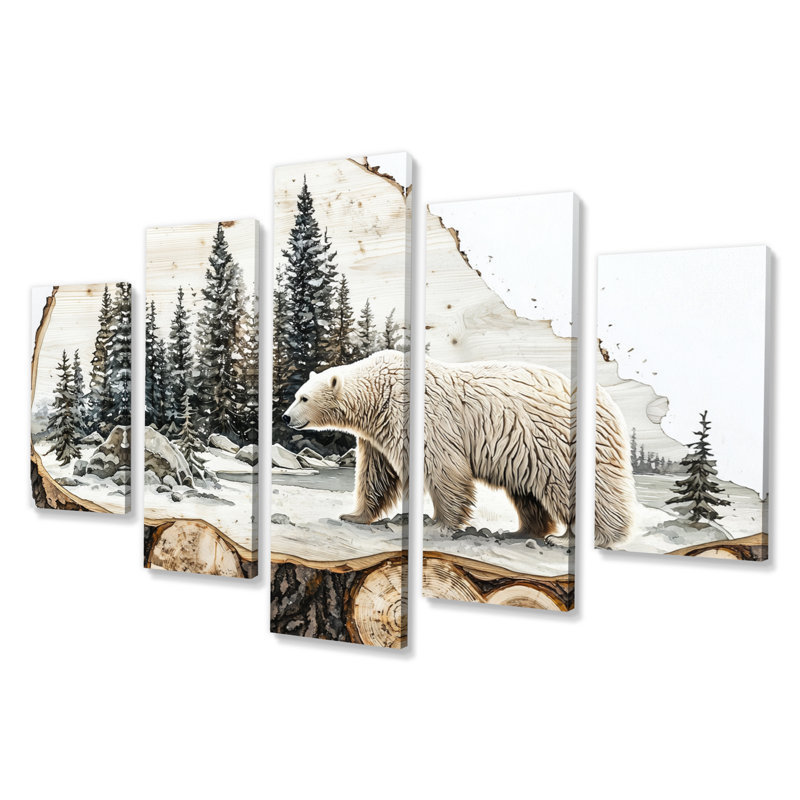 Hiver, ours polaire dans un paysage forestier III - 2, art mural - ensemble d'art mural moderne diamant