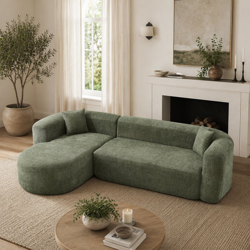 Sofa Upholstered 101.96 " Chenille Sectional, Left Chaise, Grey