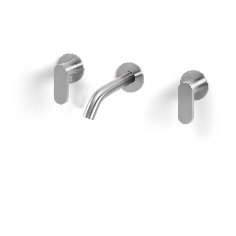 Acquaco Linki Linea Wall Mount Three-Hole Two Handle Bathroom Lavatory Faucet, Satin Stainless