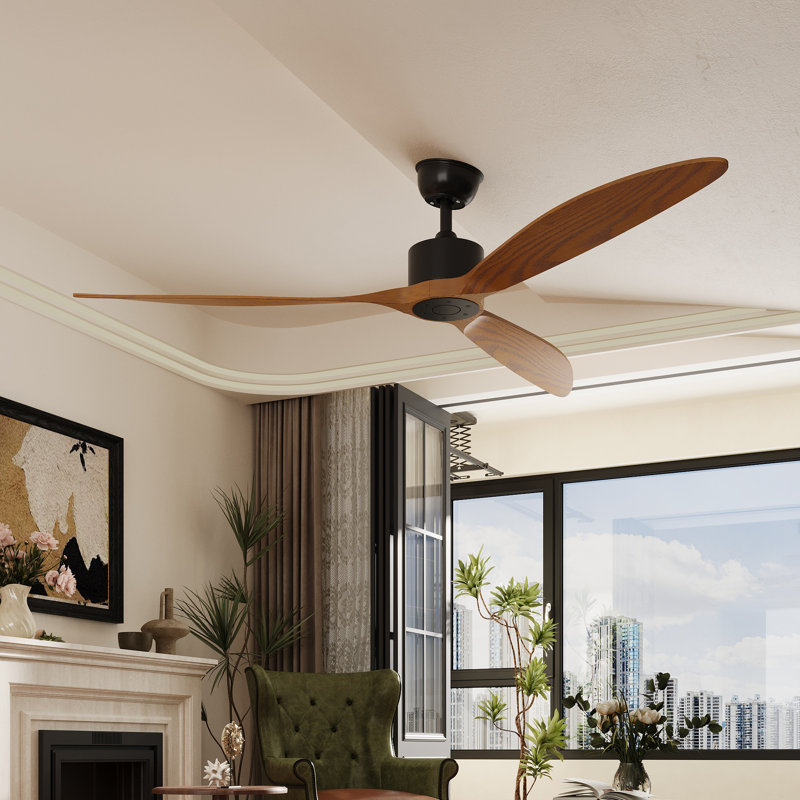 65" Modern Ceiling Fan With Reversible DC Motor And Walnut Blades, 6 Speed Settings, 1/4/8 Hour Timer