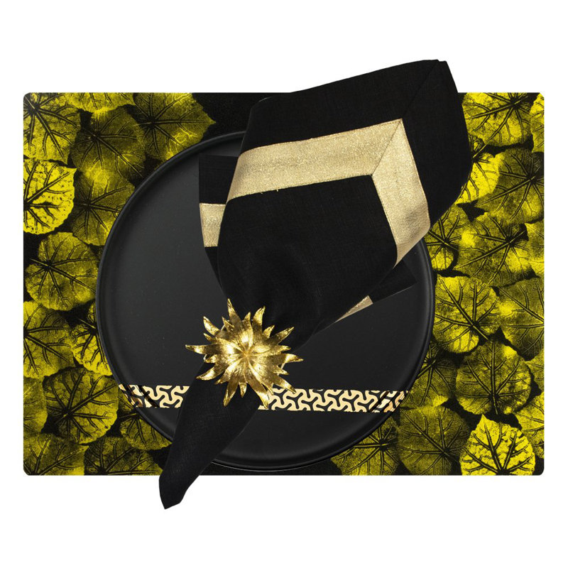 Gold Leaves Black Lacquer Placemat