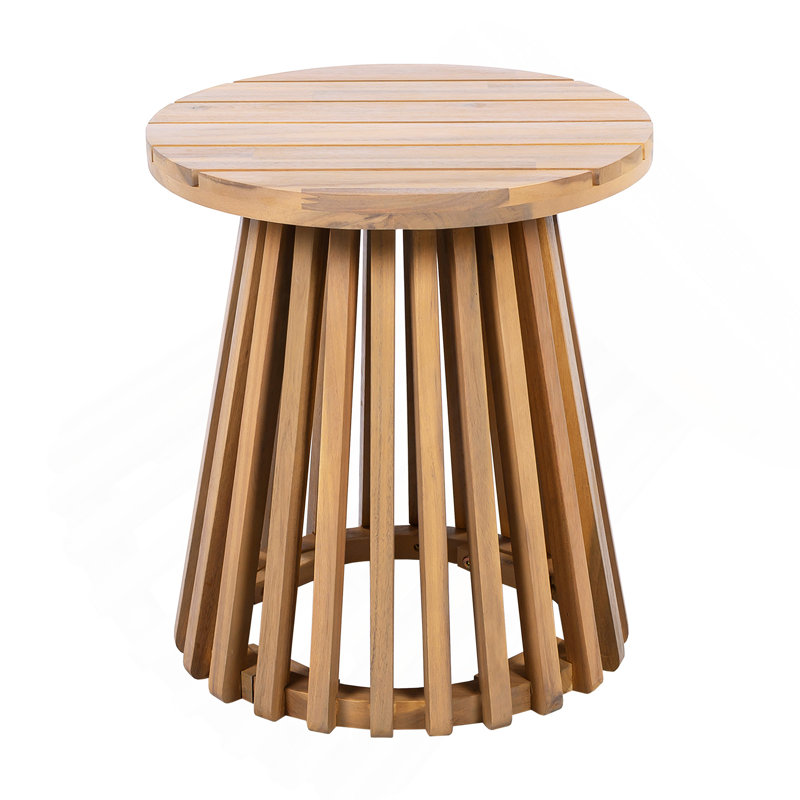 Outdoor Acacia Wood Patio Side Table, Round Coffee Table For Backyard, Lawn, Balcony,Light Teak, Brown