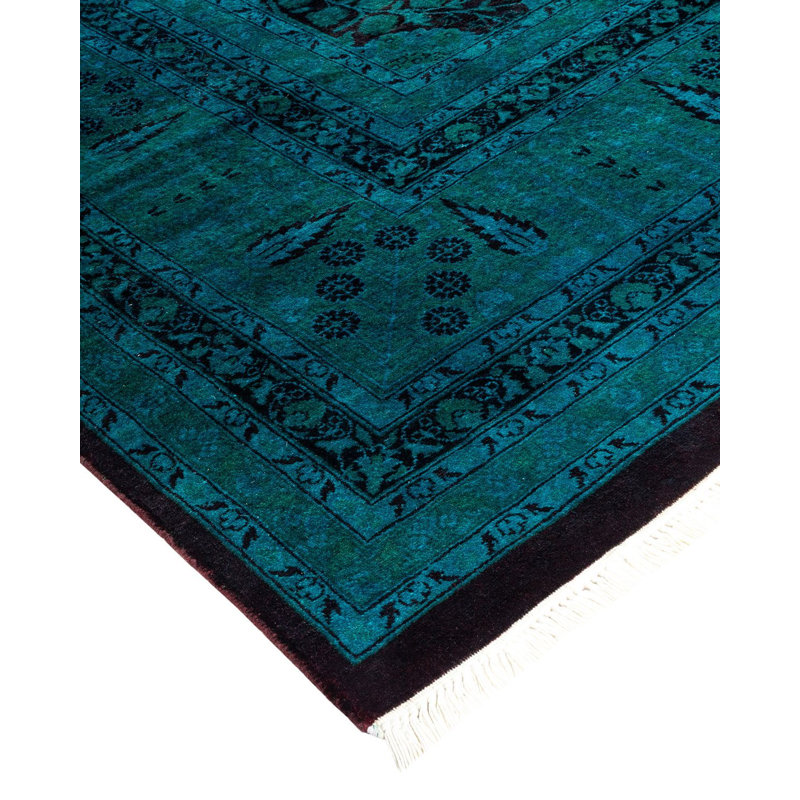 Tapis bleu noué à la main de conception unique Holsworth - bleu