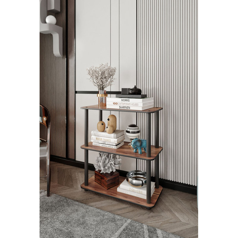 Bibliothèque moderne en noyer 11,8 po x 28,3 po x 23,6 po | 100% panneau de fibres à densité moyenne avec pieds en kraft comprimé | Conception élégante de couleur unie brune, parfaite pour le rangement du bureau à domicile et du salon, décor élégant et fonctionnel