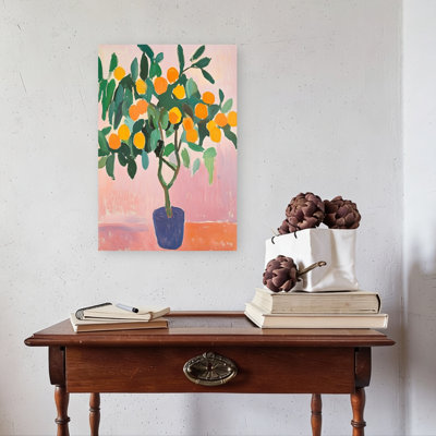 Vibrant Potted Orange Tree Bold Colorful Modern Orange Tree Fruit Landscape Wall Art Print 1 Piece Wrapped Canvas Wall Art