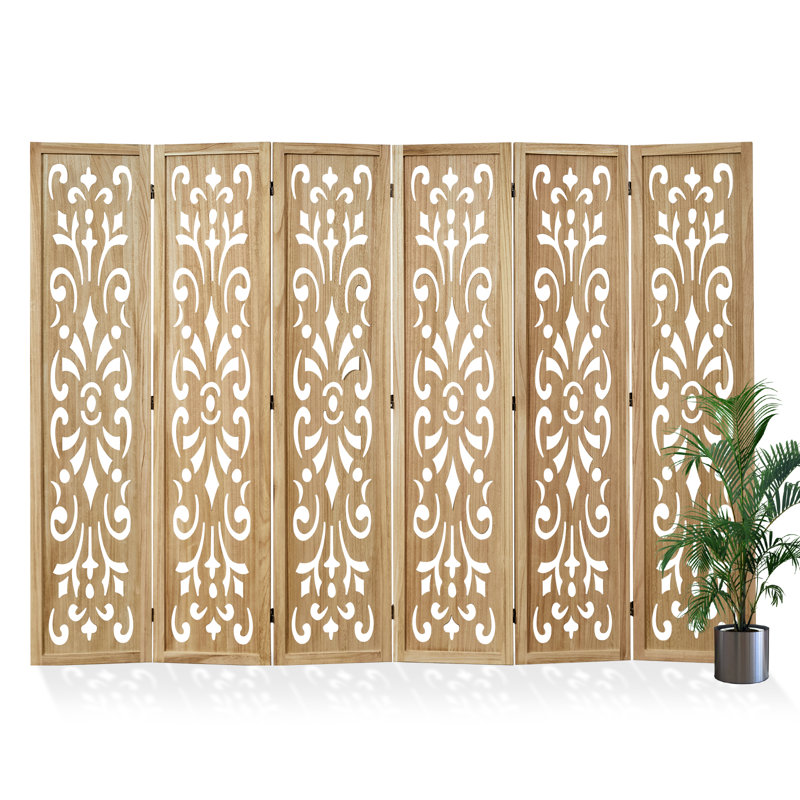 Paravent classique sculpté - Paravent pliable en bois 5,75 pi, Couleur du bois, 6
