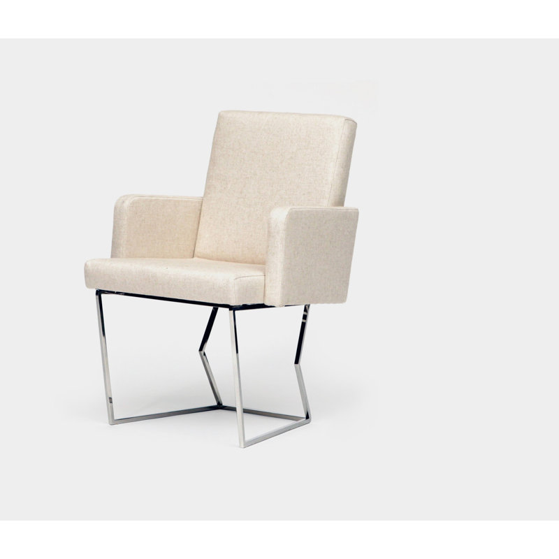 Upholstered Armchair, Creme Linen Blend, Chrome