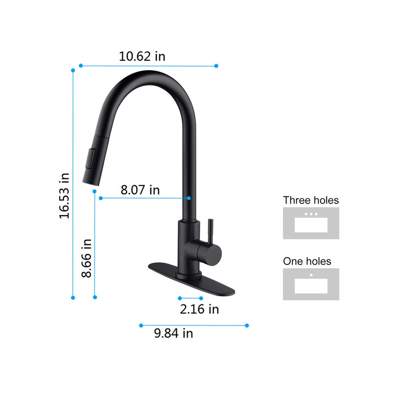 Touch Kitchen Faucet With Pull Down - Matte Black Stainless. 360-Degree Swiveling Nozzle For Sink Cleaning. Corrosion And Rust Finish. Single Handle Quick Water Temperature Flow Control. 7.79 In.