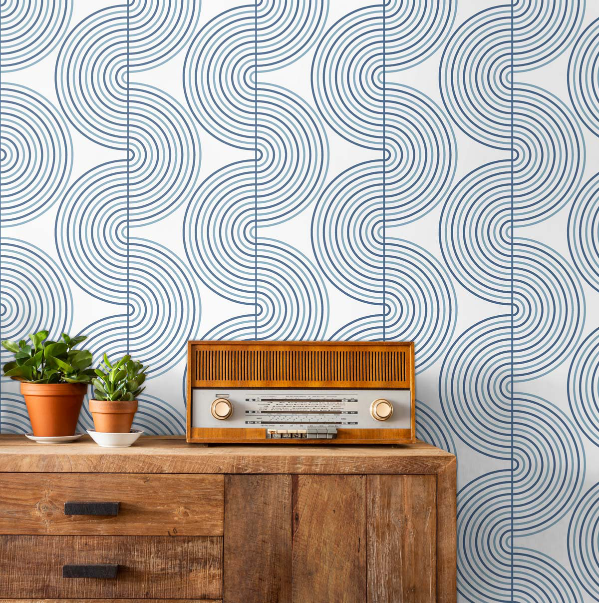 Cecile Mid-Century Peel & Stick Geometric Wallpaper, Blue