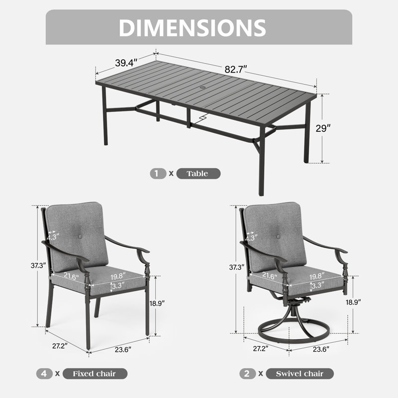 Ensemble de salle à manger pour patio 8 personnes avec écharpe et chaises pivotantes avec coussins