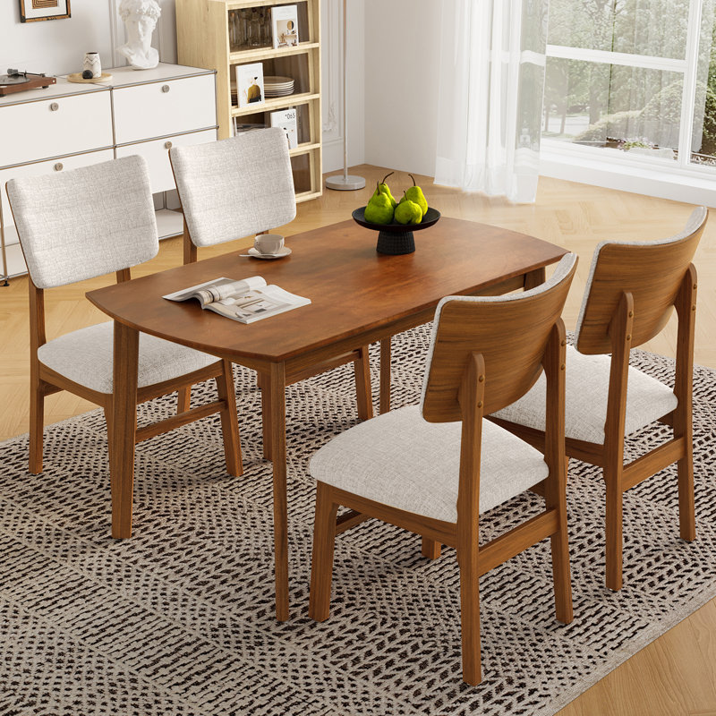 Ensemble de table de salle à manger Farmhouse pour 4 personnes - table de cuisine en bois et 4 chaises rembourrées avec structure en bois d'hévéa robuste