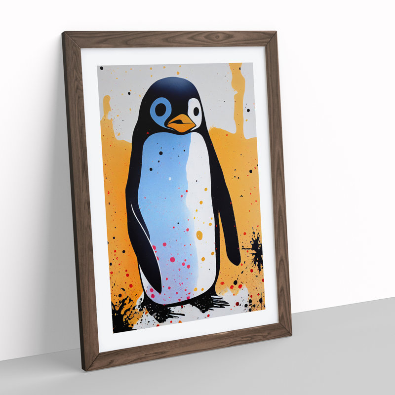 Penguin Graffiti No.2 - Wall Art, 36cm H x 27cm W, Walnut Framed Paper, White
