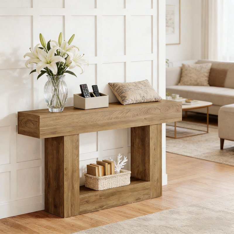 2-Tier Side Table,Entryway Table,Console Table, Light Brown