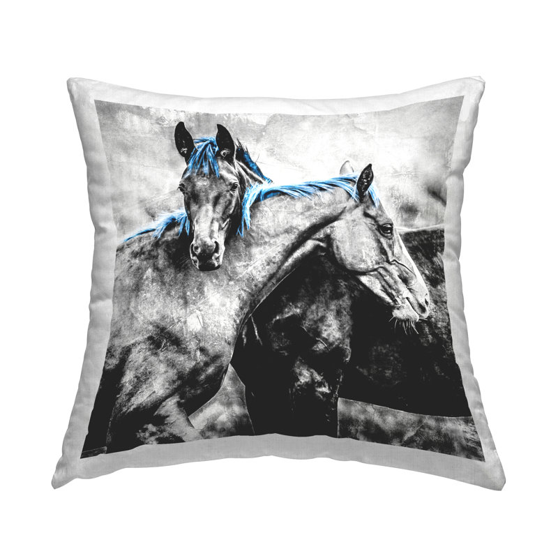 Coussin imprimé Chevaux avec manes bleues par Elephant Stock