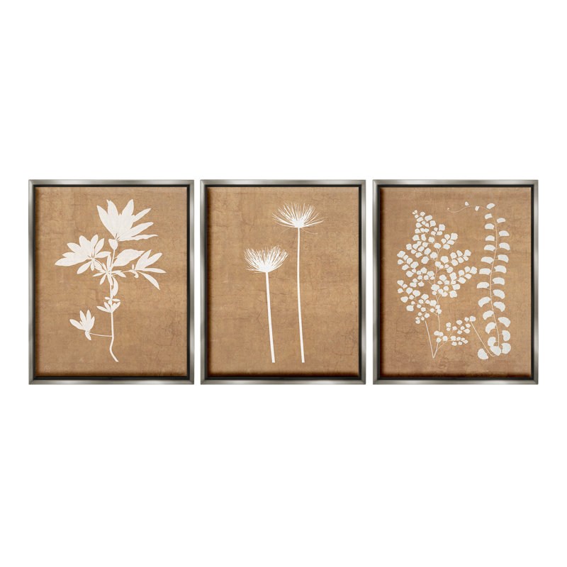 "Nature Botanical Silhouettes" par Graffitee Studios 3 - Pièces sur toile, Cadre flottant gris lustré, H 21 po x l 51 po