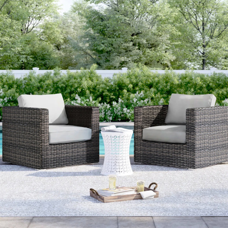 2 fauteuils club d'extérieur - structure moderne antirouille, coussins de patio (2) en aluminium, coussins confortables / gris, assemblage sans tracas