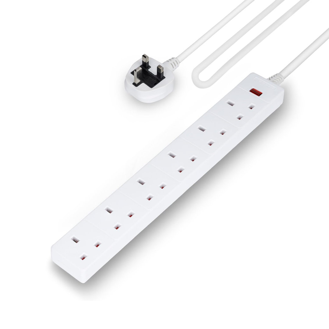 Geepas Unisex White 6 Gang Extension Lead, 1M Cable Indicator Wall Mountable Light Pack Of 2 In - Image 7