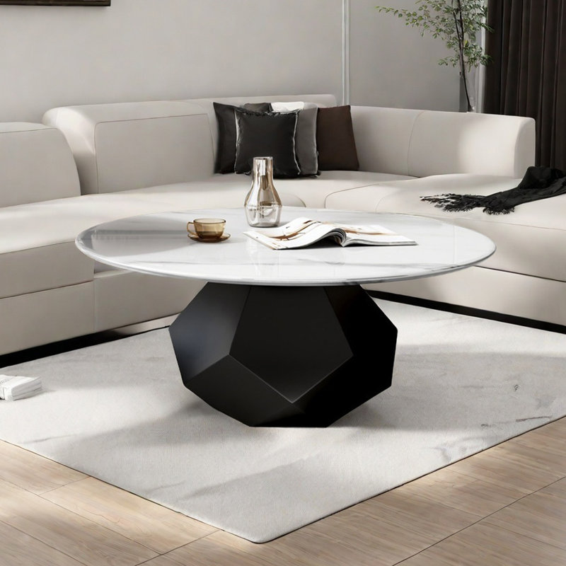Modern simple round marble coffee table, White