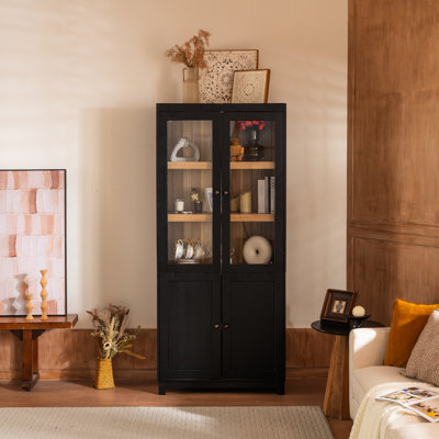 Mid - Century Modern Bookcase With 3 Adjustable Wood Shelves, Damping Hinges And Easy Cleaning For Home Office Magnetic Hardware Solid Legs Living Room Storage