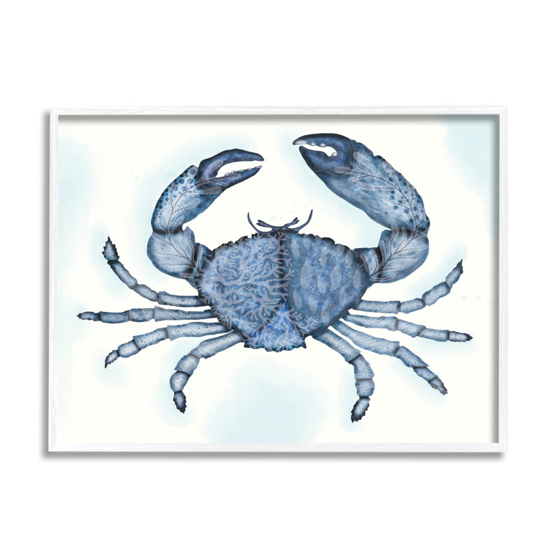 " Blue Crab Claws Sea ", 11" H x 14" W x 1.5" D, Coastal White Framed Giclee