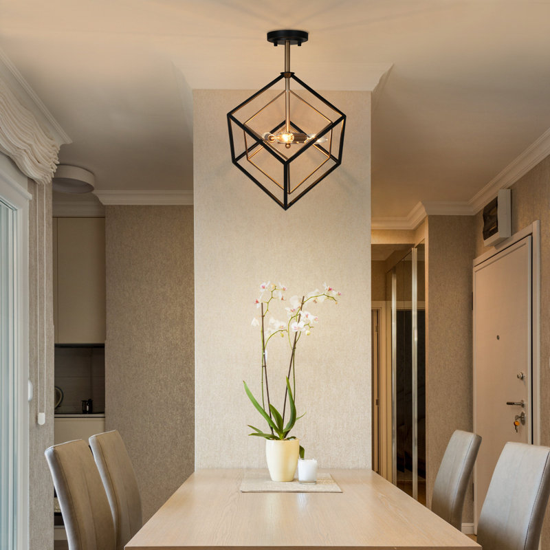 3 - Light 15" Caged Modern Geometric Semi Flush Mount Lighting