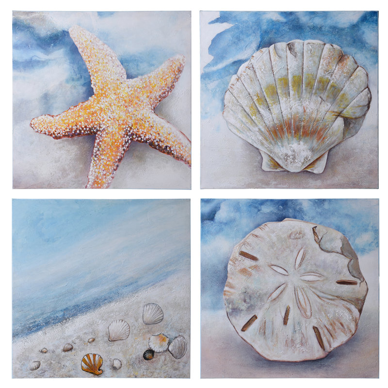 Plage - ensemble de 4 peintures sur toile tendue