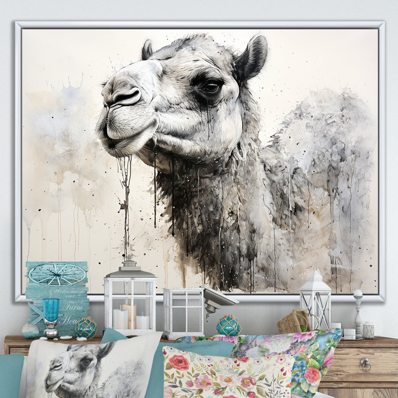 Minimalisme monochrome chameau sur toile, H 34 po x l 44 po, Cadre flottant blanc