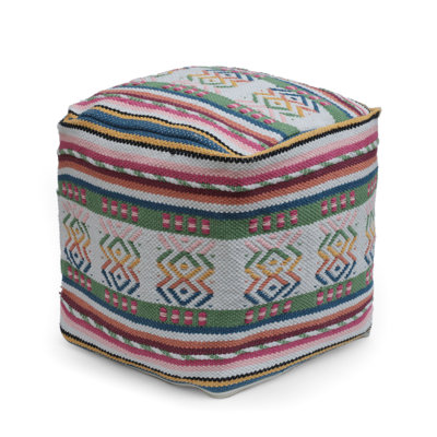 Multicolor Crafted Peruvian Print Square Pouf - Floor Cushion And , 16X16x16, 200Lb Weight Limit, Decorative Feature Element, Spot Clean, Beads Filled 16"X16"X16", Accent, Filling