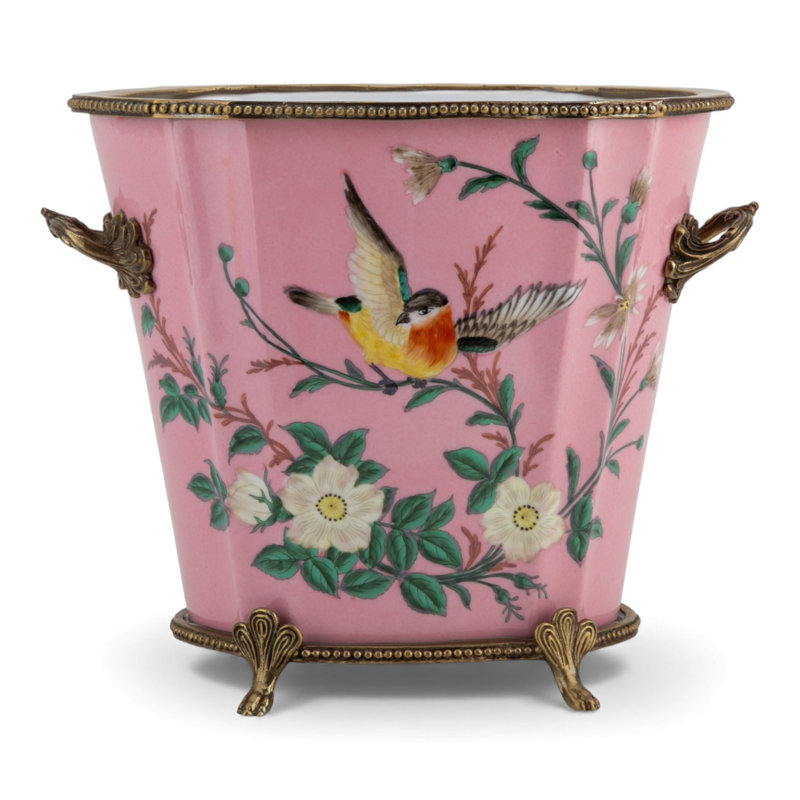 Jardinière ovale en porcelaine rose avec bronze Ormolu