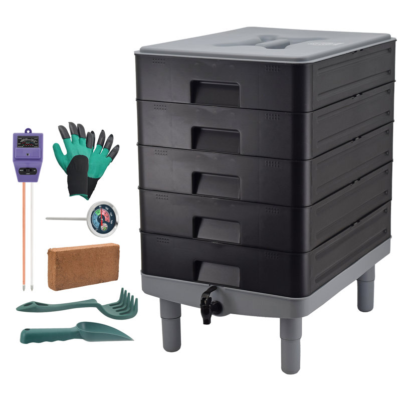 Landon Black 5-Tray Worm Composting Bin Starter Kit