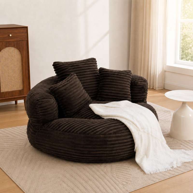 Fauteuil à billes Corduroy, Velours côtelé café