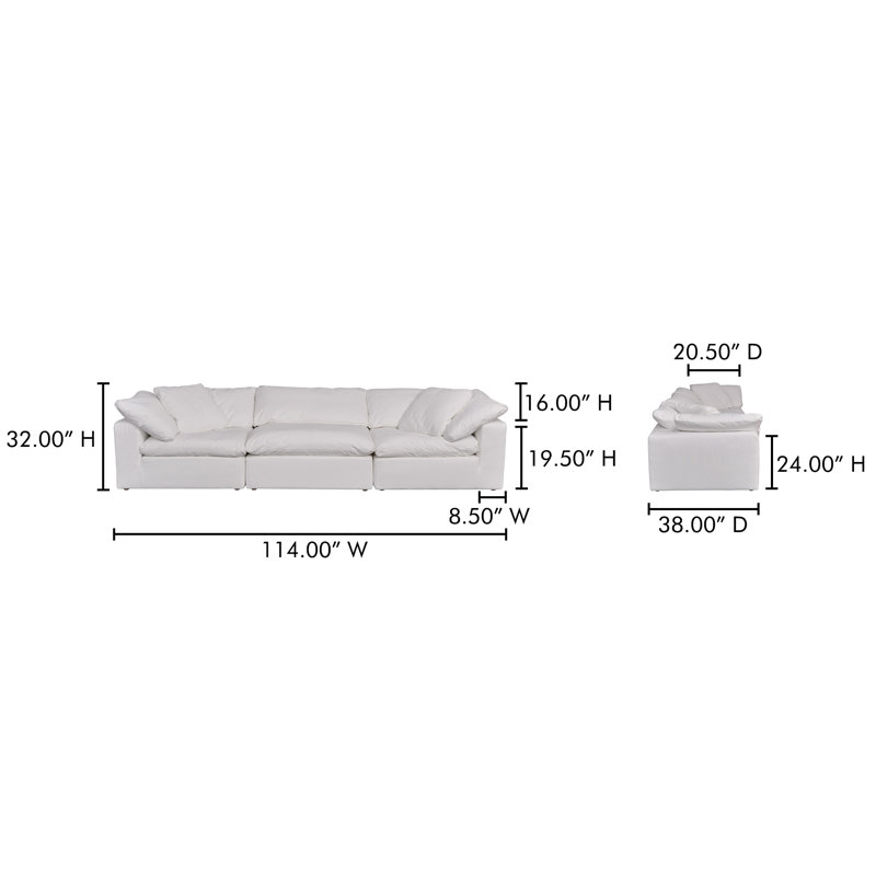3 - Piece Upholstered Chaise Sectional, White Livesmart®