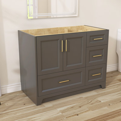 Base de meuble-lavabo simple 42 po en bois massif gris autoportant