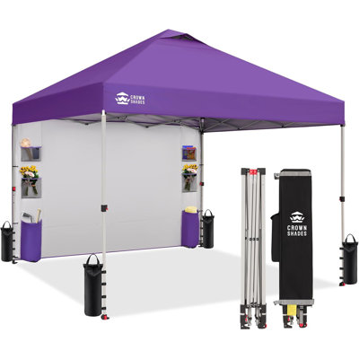 10 Ft. W x 10 Ft. D Steel Pop Up Canopy Outdoor Shade with Pockets Sidewall