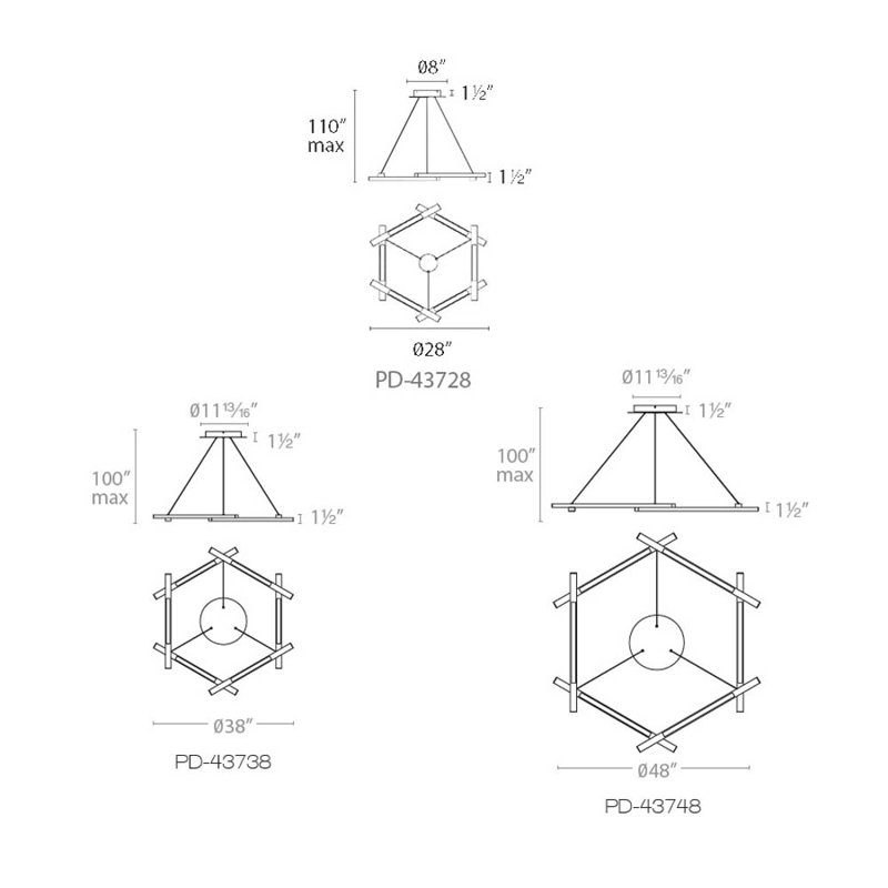 Metric 6 - Light LED Chandelier, Brushed Aluminum, 1.5" H x 48" W x 48" D
