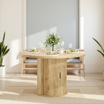 43" Round Dining Table For 4 People, Small Wood Kitchen Table With Sturdy Metal Base, Modern Round Dinner Table For Dining Room, Easy Assembly