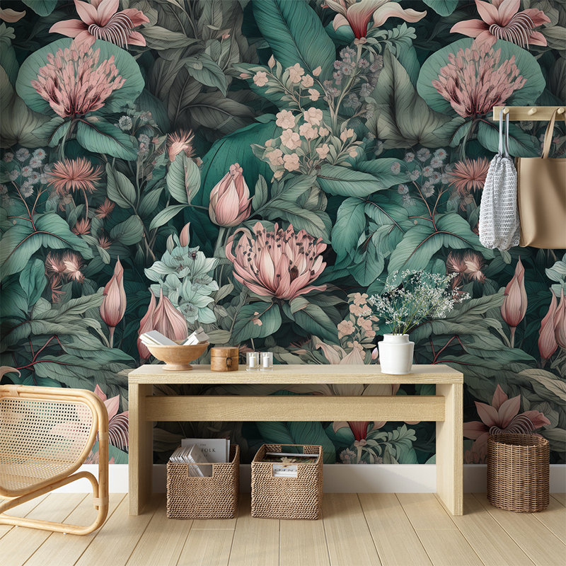 Moody Tropical Blush Botanical Wallpaper Peel And Stick Roll Premium