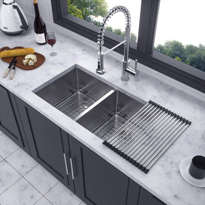 33'' L Undermount Double Bowl Stainless Steel Kitchen Sink -  Rainlex, RX-SS30-3319-55