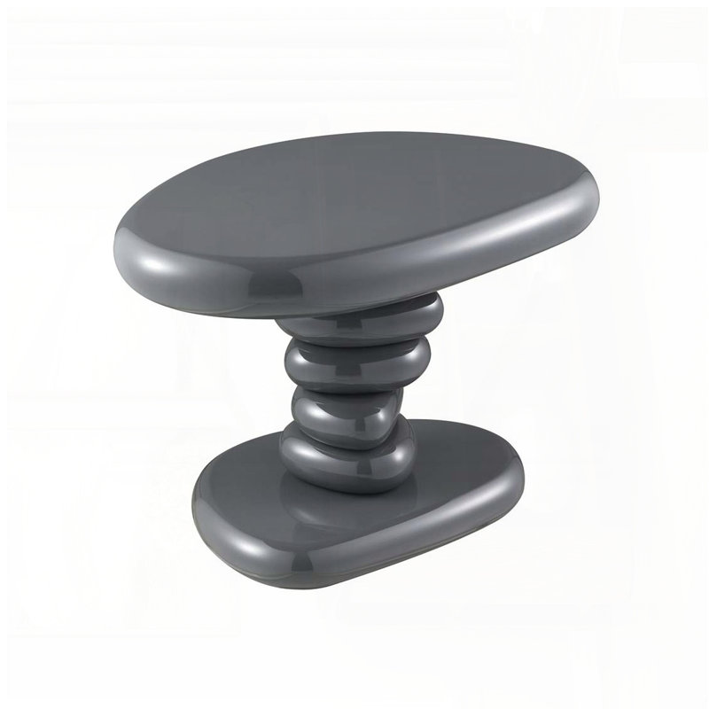 Table de bout haute brillance grise avec base en métal, H 15 po x l 22 po x P 16 po