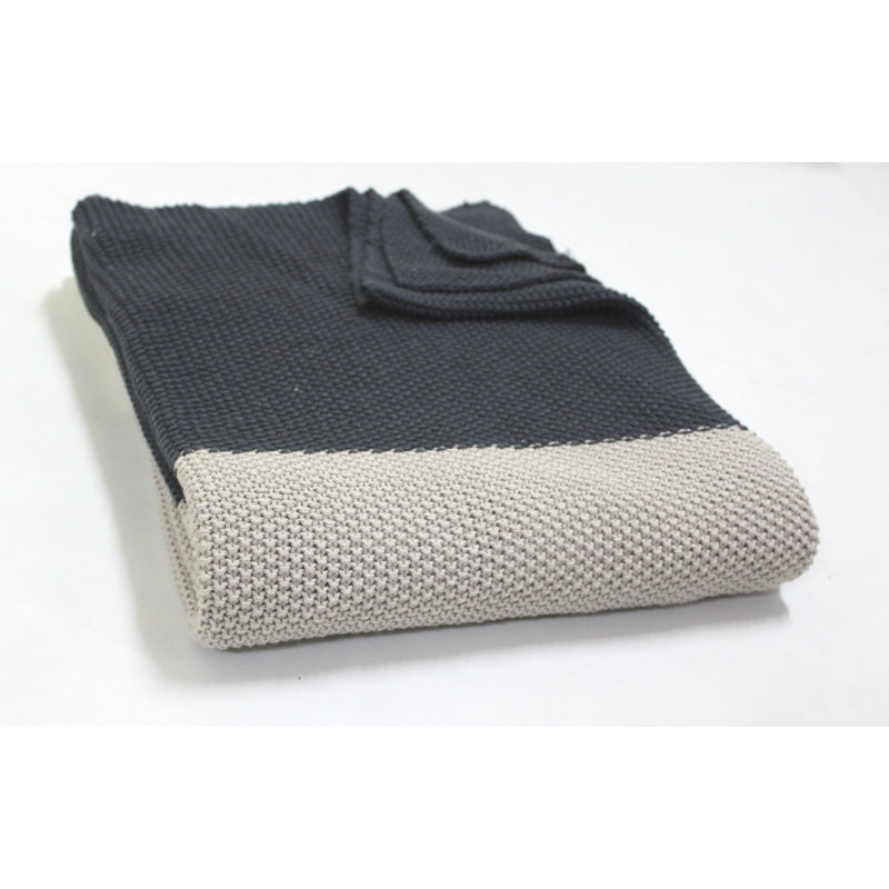 Jeté en coton doux , Naturel / bleu marine