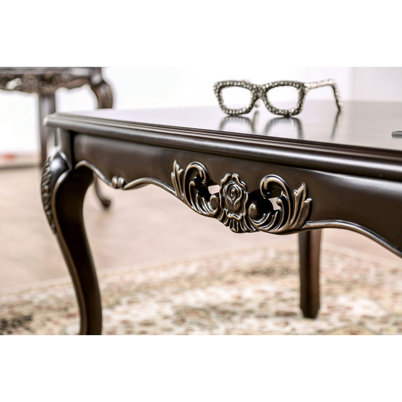 Coffee Table Traditional Style With Curved Legs Carved Design Solid Wood Structure