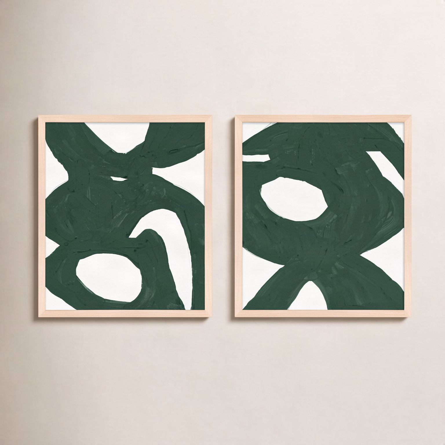 Goodall "Green Harmony" 2-Piece Painting Set, 30" H x 24" W, Brown Framed
