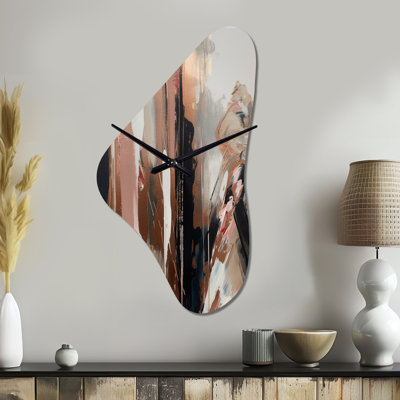 Molyneaux Brown And Black Beyond Boundaries I - Abstract Irregular Shape Metal Wall Clock, Modern Asymmetrical Wall Clock Print
